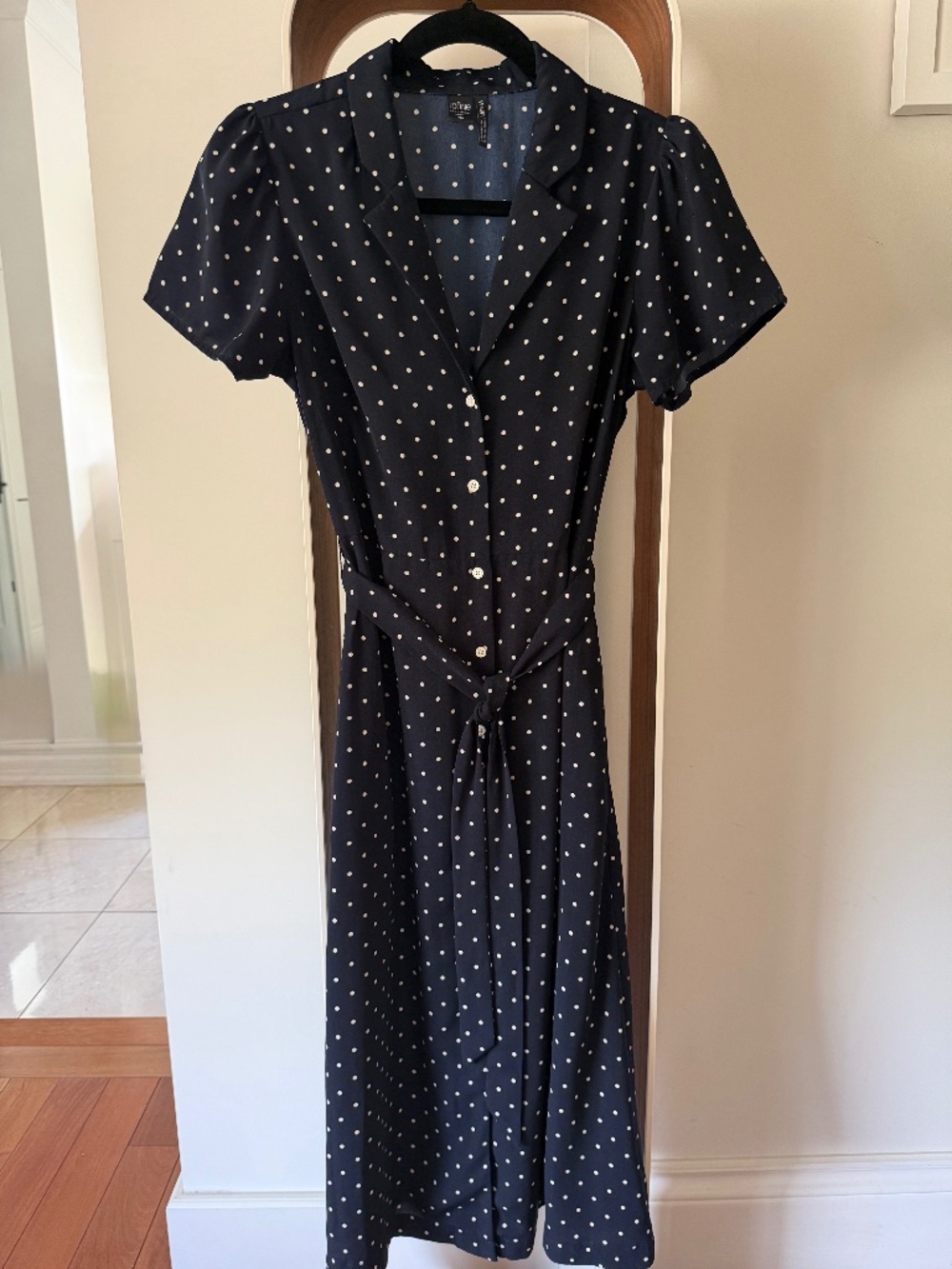 Simons Icรดne Navy & White Polka Dot Midi Dress โ Small